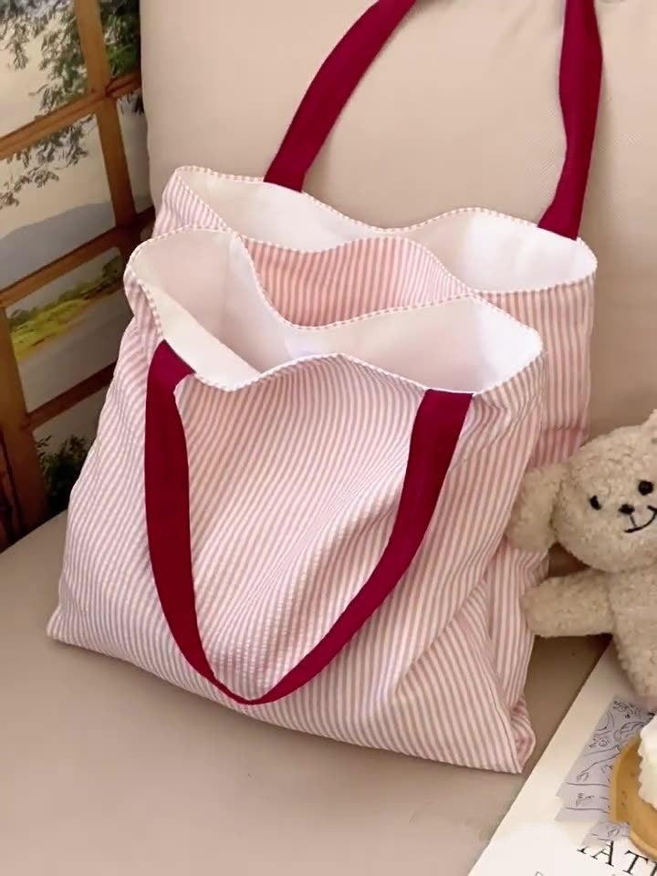 Plaid Canvas Multi-layer Tote Casual Shoulder Bag